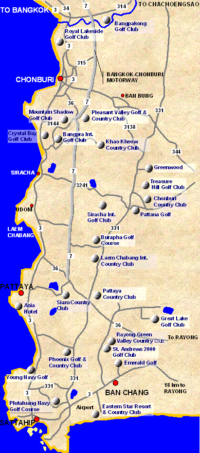 Parcours de golf autour de Pattaya